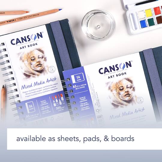 Canson Artist Series Mixed Media Art Book, Fabric Cover, Side Wire Binding, 56 Sheet